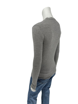 LOEWE Grey Ribbed Cashmere Silk Cardigan – Gold Buttons