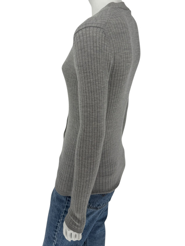 LOEWE Grey Ribbed Cashmere Silk Cardigan – Gold Buttons