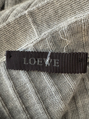 LOEWE Grey Ribbed Cashmere Silk Cardigan – Gold Buttons