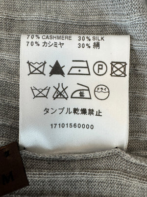 LOEWE Grey Ribbed Cashmere Silk Cardigan – Gold Buttons