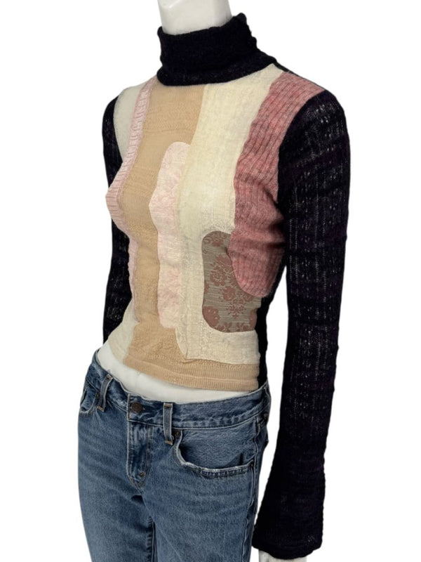 Custo Barcelona Patchwork Knit Turtleneck Sweater – Size: 1 (Small)