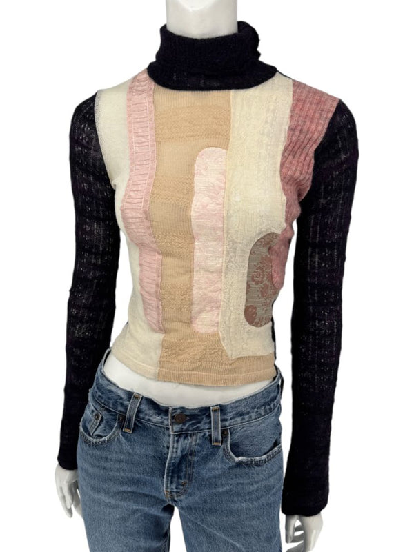 Custo Barcelona Patchwork Knit Turtleneck Sweater – Size: 1 (Small)