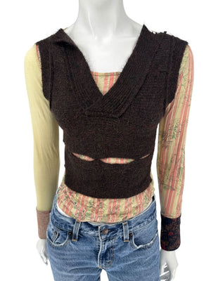 Custo Barcelona Mixed-Print Long-Sleeve Shirt with Knit Overlay – Size 1 (Small)