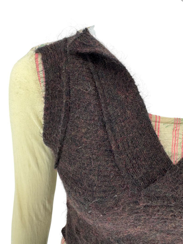 Custo Barcelona Mixed-Print Long-Sleeve Shirt with Knit Overlay – Size 1 (Small)