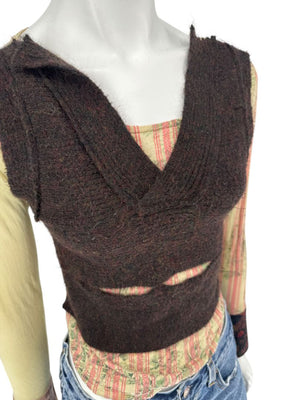 Custo Barcelona Mixed-Print Long-Sleeve Shirt with Knit Overlay – Size 1 (Small)