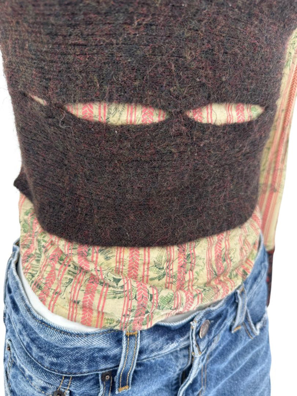 Custo Barcelona Mixed-Print Long-Sleeve Shirt with Knit Overlay – Size 1 (Small)