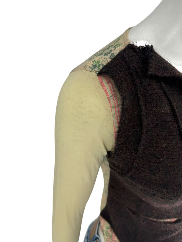 Custo Barcelona Mixed-Print Long-Sleeve Shirt with Knit Overlay – Size 1 (Small)