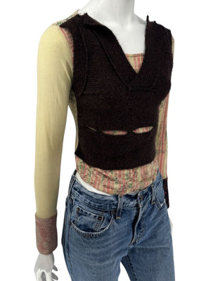 Custo Barcelona Mixed-Print Long-Sleeve Shirt with Knit Overlay – Size 1 (Small)