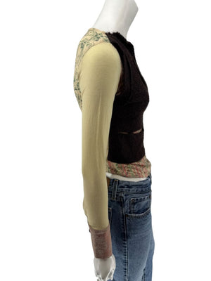 Custo Barcelona Mixed-Print Long-Sleeve Shirt with Knit Overlay – Size 1 (Small)