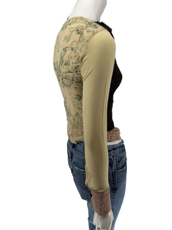 Custo Barcelona Mixed-Print Long-Sleeve Shirt with Knit Overlay – Size 1 (Small)