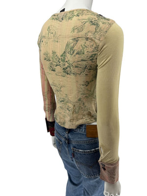 Custo Barcelona Mixed-Print Long-Sleeve Shirt with Knit Overlay – Size 1 (Small)