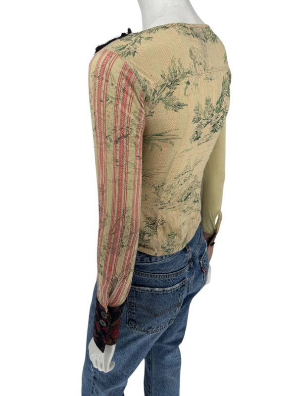 Custo Barcelona Mixed-Print Long-Sleeve Shirt with Knit Overlay – Size 1 (Small)