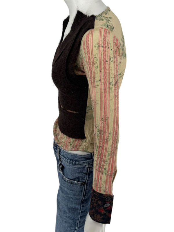 Custo Barcelona Mixed-Print Long-Sleeve Shirt with Knit Overlay – Size 1 (Small)