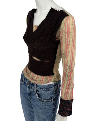 Custo Barcelona Mixed-Print Long-Sleeve Shirt with Knit Overlay – Size 1 (Small)