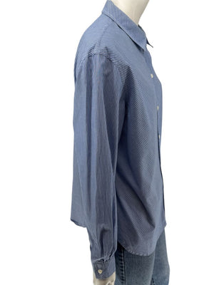 Vintage Burberrys Blue & White Striped Button-Down Shirt – Size 14