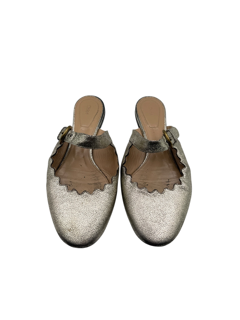 Chloé Metallic Scalloped Mary Jane Flat Slides – Size 37