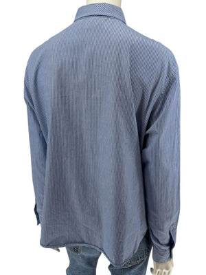 Vintage Burberrys Blue & White Striped Button-Down Shirt – Size 14