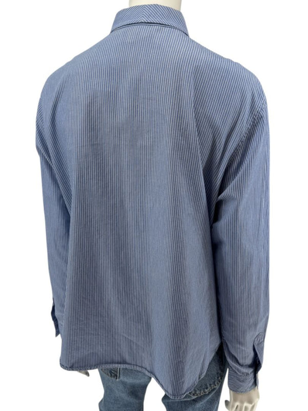 Vintage Burberrys Blue & White Striped Button-Down Shirt – Size 14