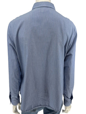 Vintage Burberrys Blue & White Striped Button-Down Shirt – Size 14