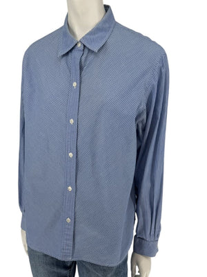 Vintage Burberrys Blue & White Striped Button-Down Shirt – Size 14