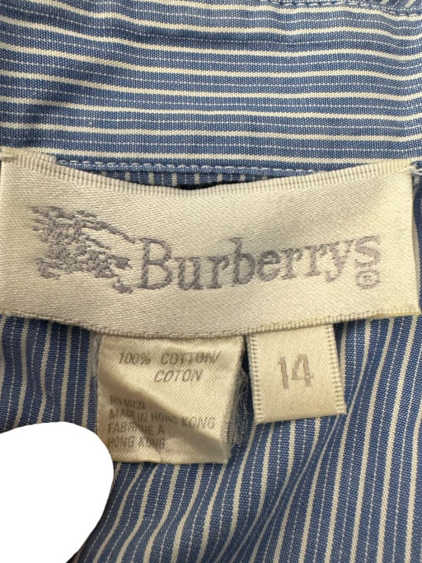 Vintage Burberrys Blue & White Striped Button-Down Shirt – Size 14