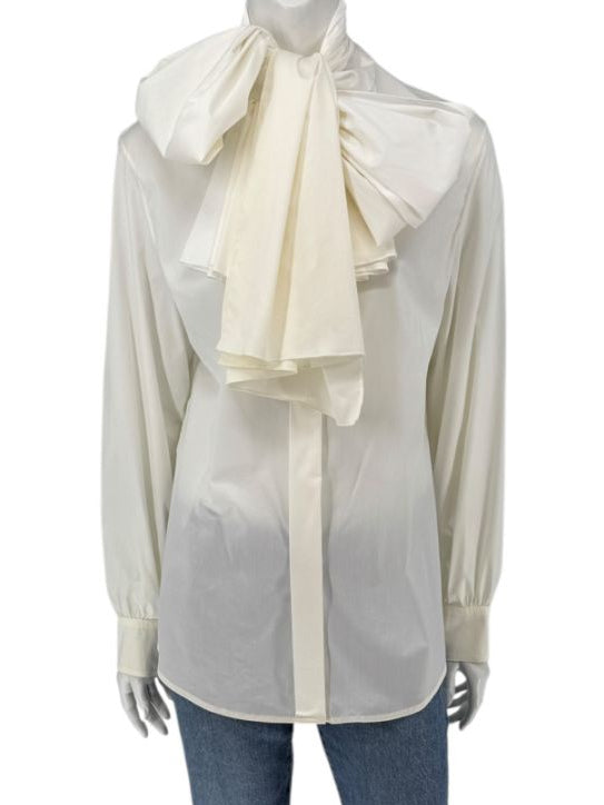 Saint Laurent Ivory Oversized Bow Blouse – Size FR 44