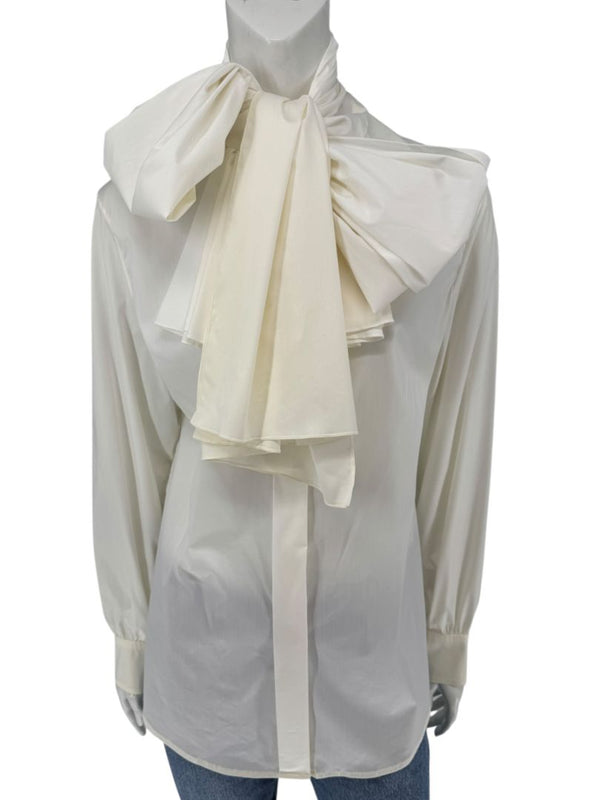 Saint Laurent Ivory Oversized Bow Blouse – Size FR 44