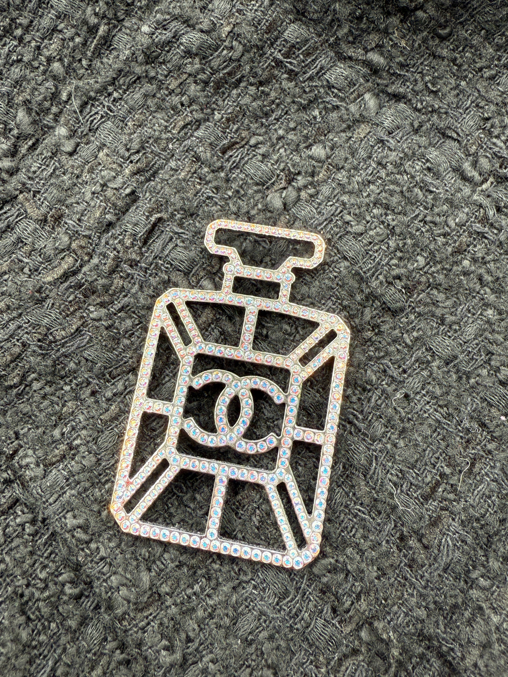 CHANEL Ruthenium Crystal Perfume Bottle CC Brooch