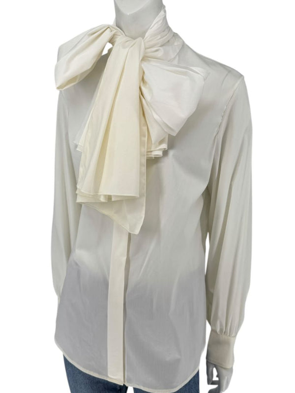 Saint Laurent Ivory Oversized Bow Blouse – Size FR 44