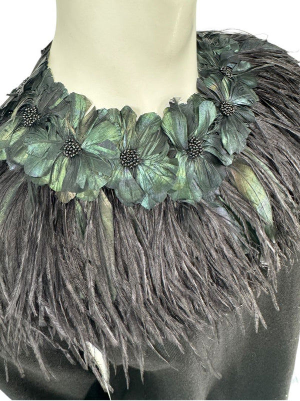 Naeem Khan Feather & Floral Embellished Cashmere Sweater – Size M
