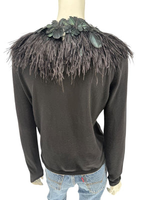 Naeem Khan Feather & Floral Embellished Cashmere Sweater – Size M