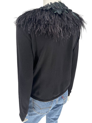 Naeem Khan Feather & Floral Embellished Cashmere Sweater – Size M