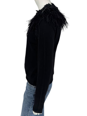 Naeem Khan Feather & Floral Embellished Cashmere Sweater – Size M