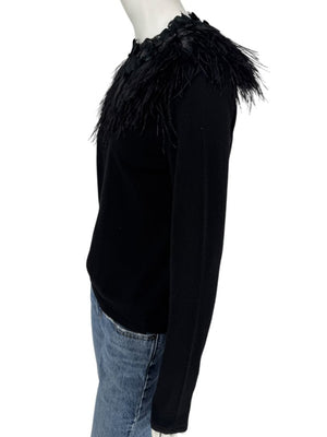 Naeem Khan Feather & Floral Embellished Cashmere Sweater – Size M