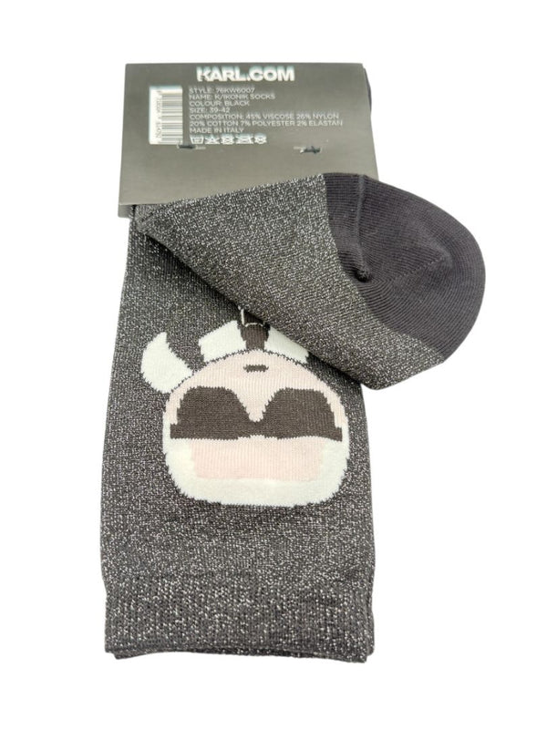 Karl Lagerfeld K/Ikonik Glitter Crew Socks – Size 39–42 (Black)