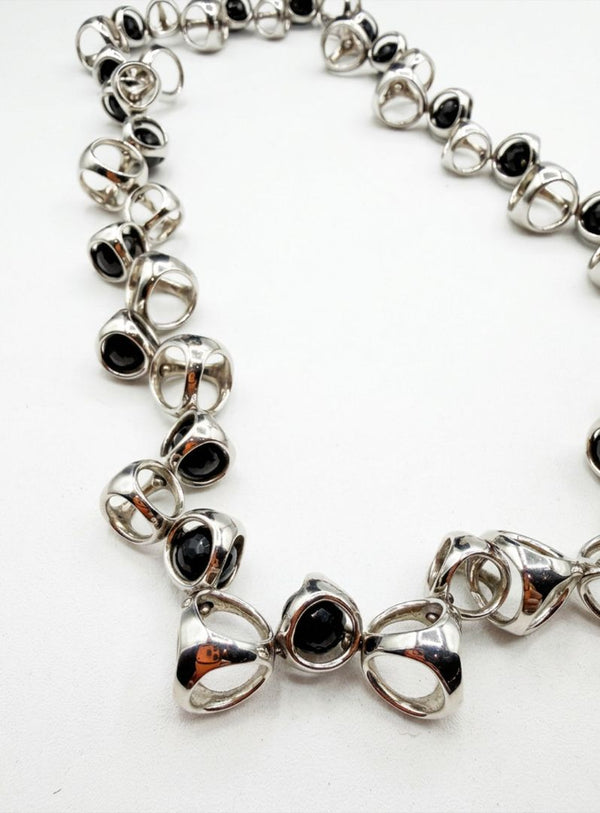 Di Modolo Sterling Silver Black Onyx Link Necklace & Openwork Earrings Set
