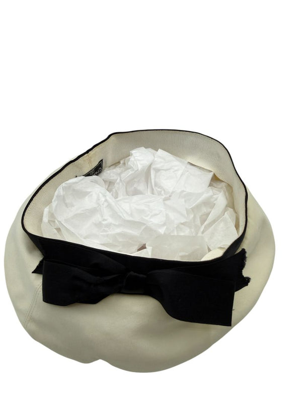 Chanel Ivory Beret with Black Grosgrain Ribbon Trim & Bow – Vintage