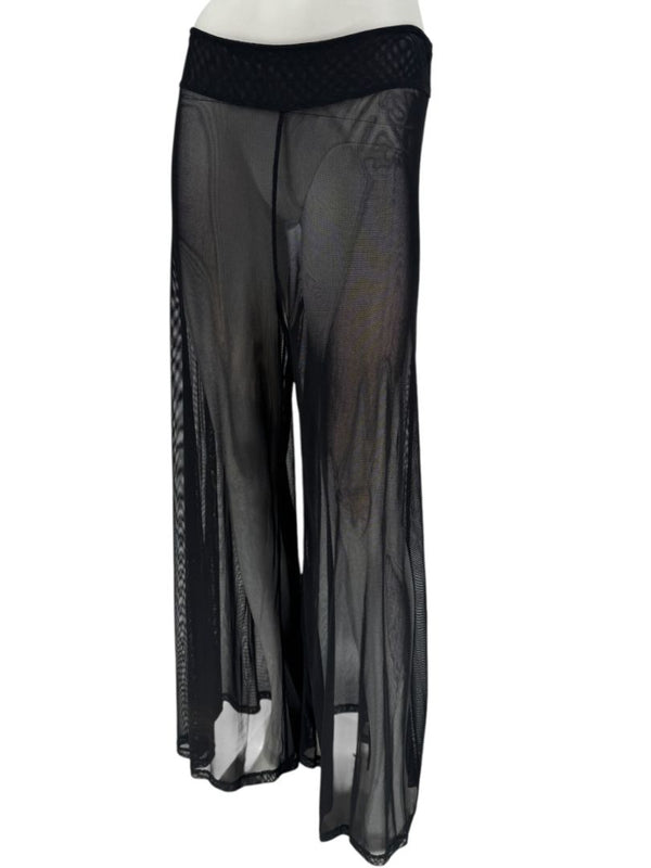 Chanel 02P NWT Black Sheer Mesh Wide-Leg Pants – Size 44