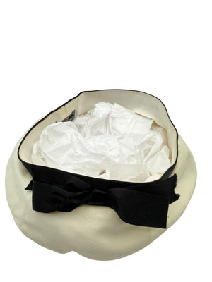 Chanel Ivory Beret with Black Grosgrain Ribbon Trim & Bow – Vintage