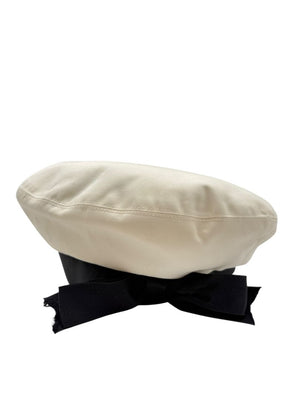 Chanel Ivory Beret with Black Grosgrain Ribbon Trim & Bow – Vintage