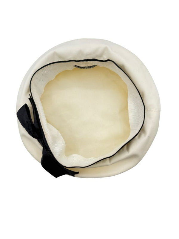 Chanel Ivory Beret with Black Grosgrain Ribbon Trim & Bow – Vintage