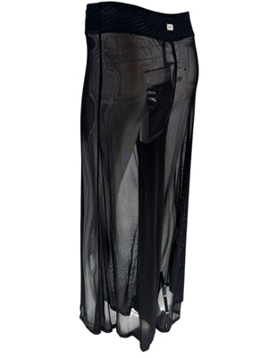 Chanel 02P NWT Black Sheer Mesh Wide-Leg Pants – Size 44