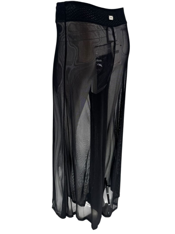 Chanel 02P NWT Black Sheer Mesh Wide-Leg Pants – Size 44