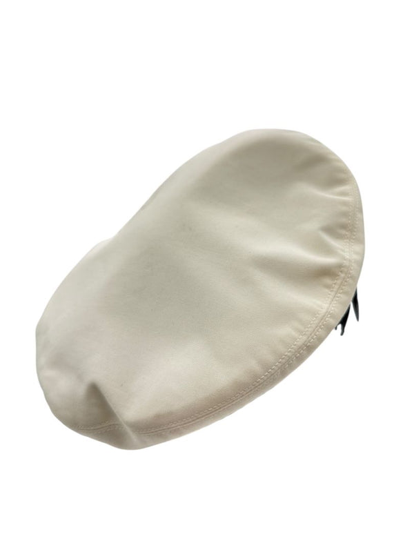 Chanel Ivory Beret with Black Grosgrain Ribbon Trim & Bow – Vintage