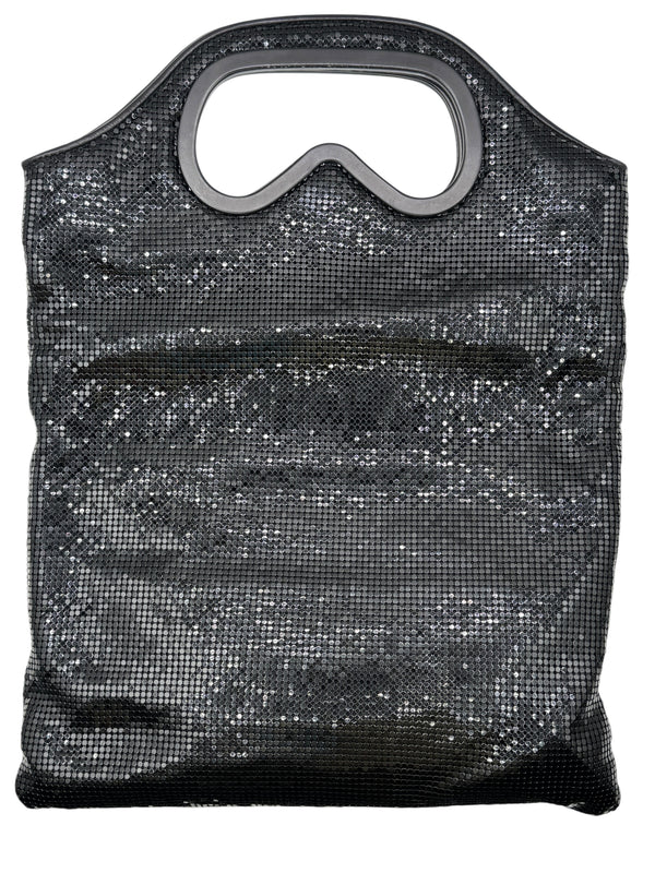 Karl Lagerfeld Black Metal Mesh Sunglasses Handle Clutch