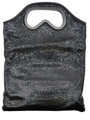 Karl Lagerfeld Black Metal Mesh Sunglasses Handle Clutch