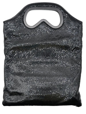 Karl Lagerfeld Black Metal Mesh Sunglasses Handle Clutch