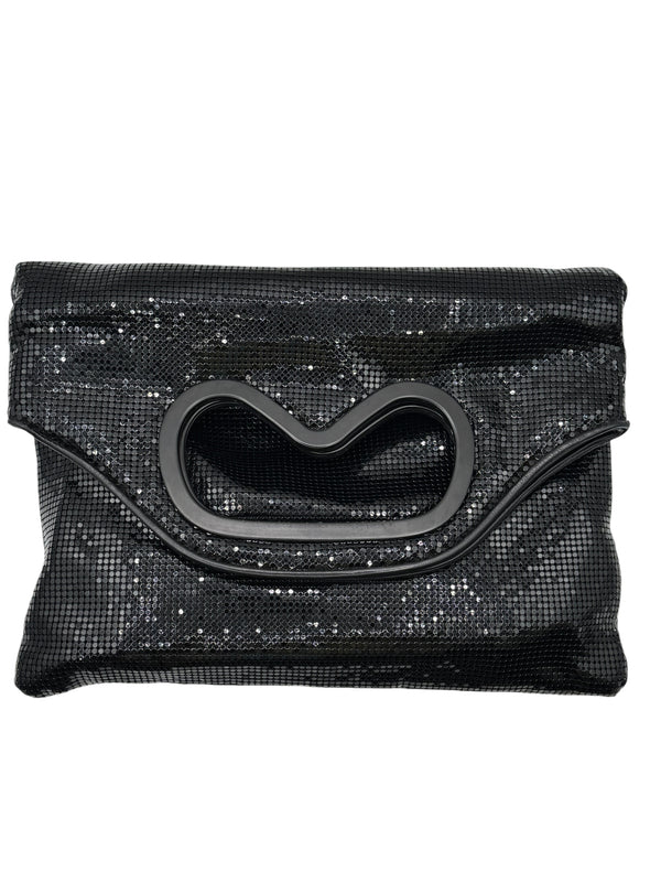 Karl Lagerfeld Black Metal Mesh Sunglasses Handle Clutch