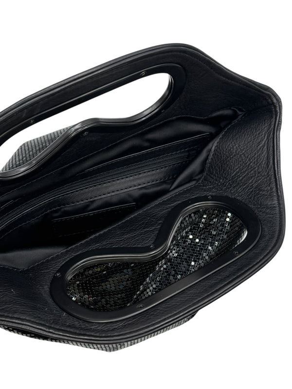 Karl Lagerfeld Black Metal Mesh Sunglasses Handle Clutch
