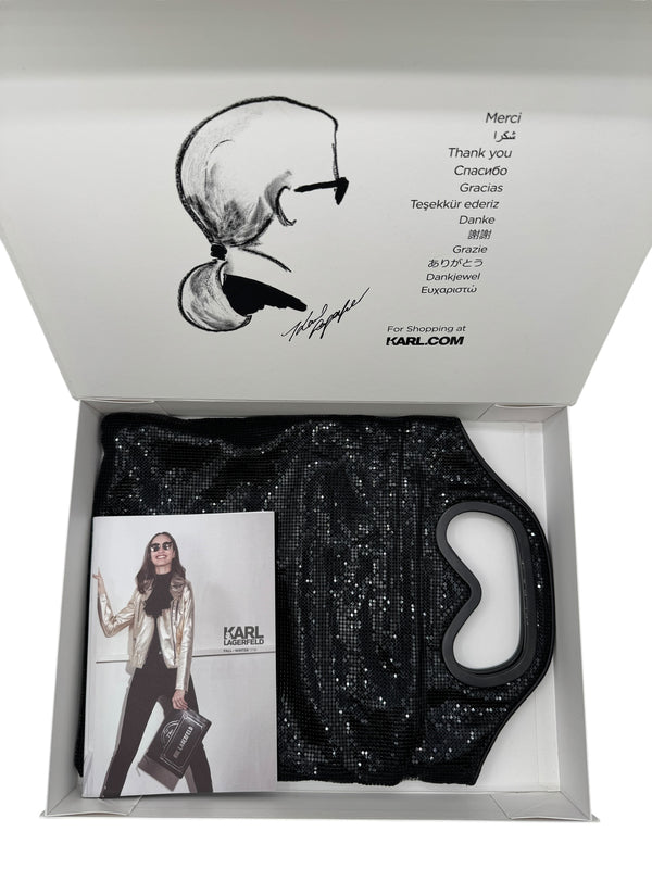 Karl Lagerfeld Black Metal Mesh Sunglasses Handle Clutch